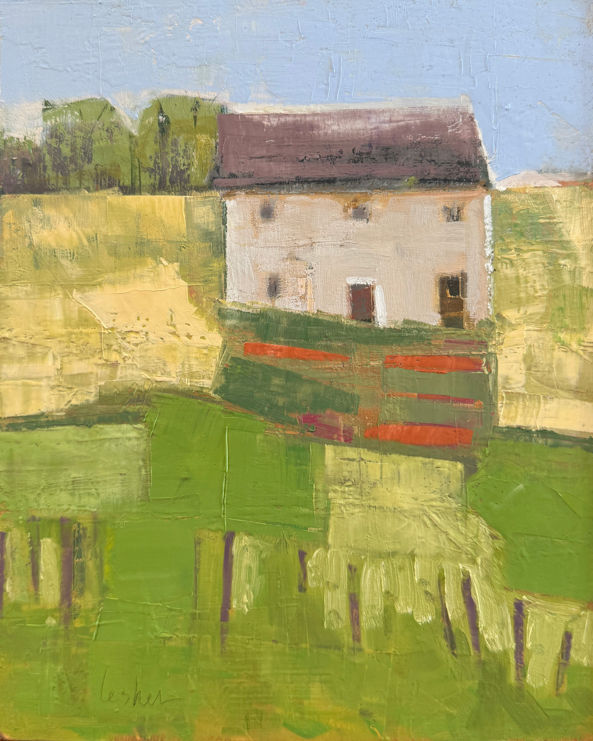 Carol Lesher Common Things Landscape Oil Painting in Natural Wood Floater Frame