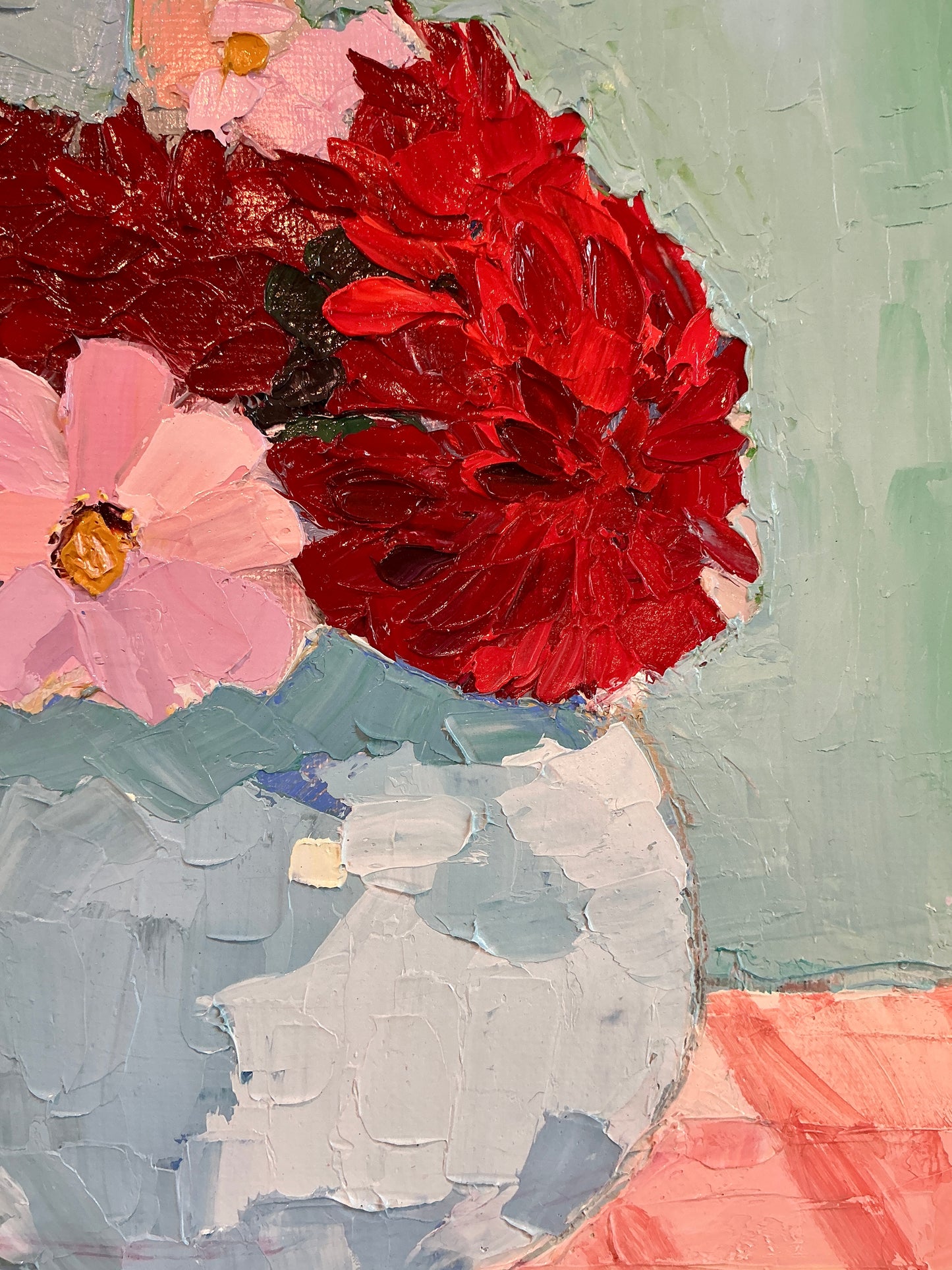 Gretchen McGinnis Bowl Of Peonies In May Still Life Oil Painting in Carved Wood Frame