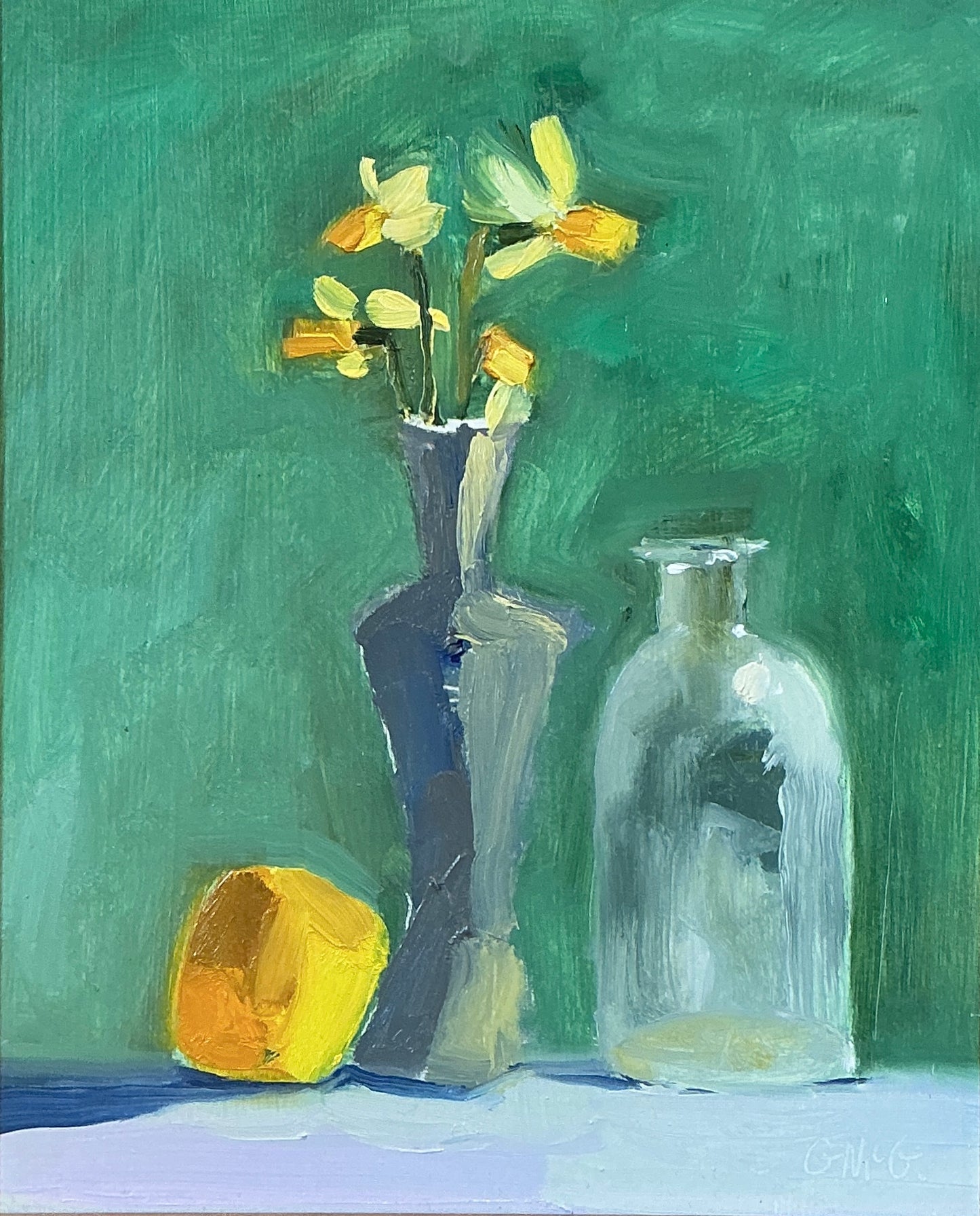 Gretchen McGinnis Springs First Mini Daffodils Still Life Oil Painting in Gold Frame