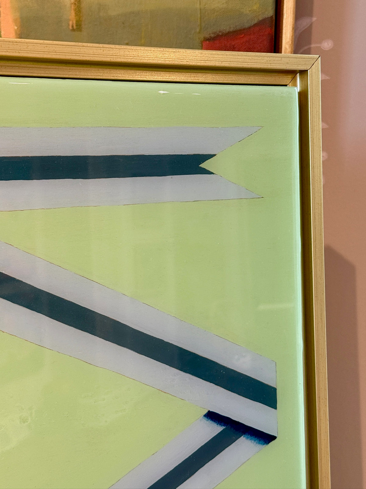 Lacey Craig Hooper Blueberry Ribbon Series Painting in Gold Floater Frame