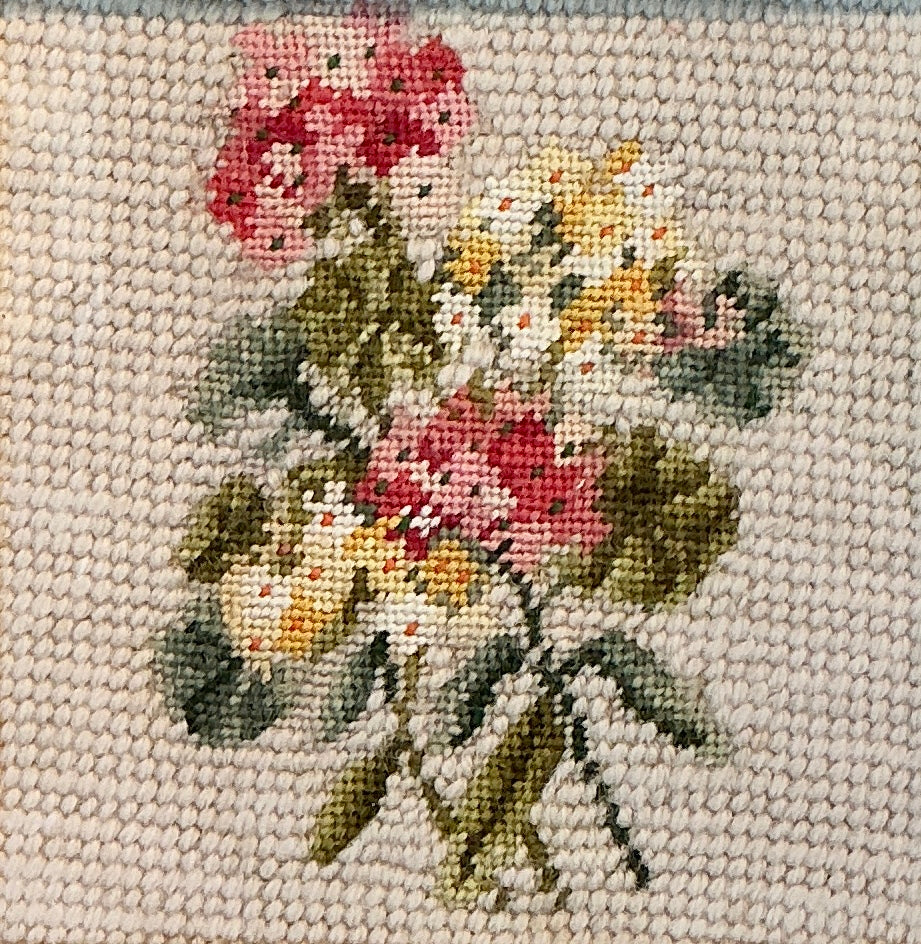 Vintage Floral Needlepoint in Gold Frame