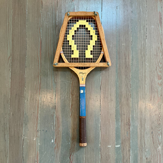 Vintage Embroidered Yellow Horse Shoe Tennis Racket