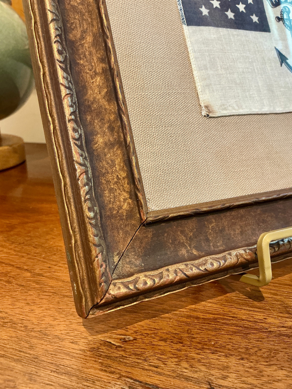 Vintage Rhode Island Regiment Flag on Taupe Canvas in Antique Dark Gold Frame