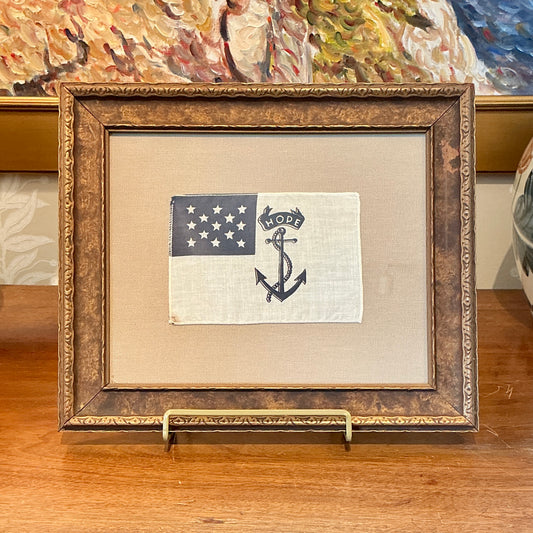 Vintage Rhode Island Regiment Flag on Taupe Canvas in Antique Dark Gold Frame