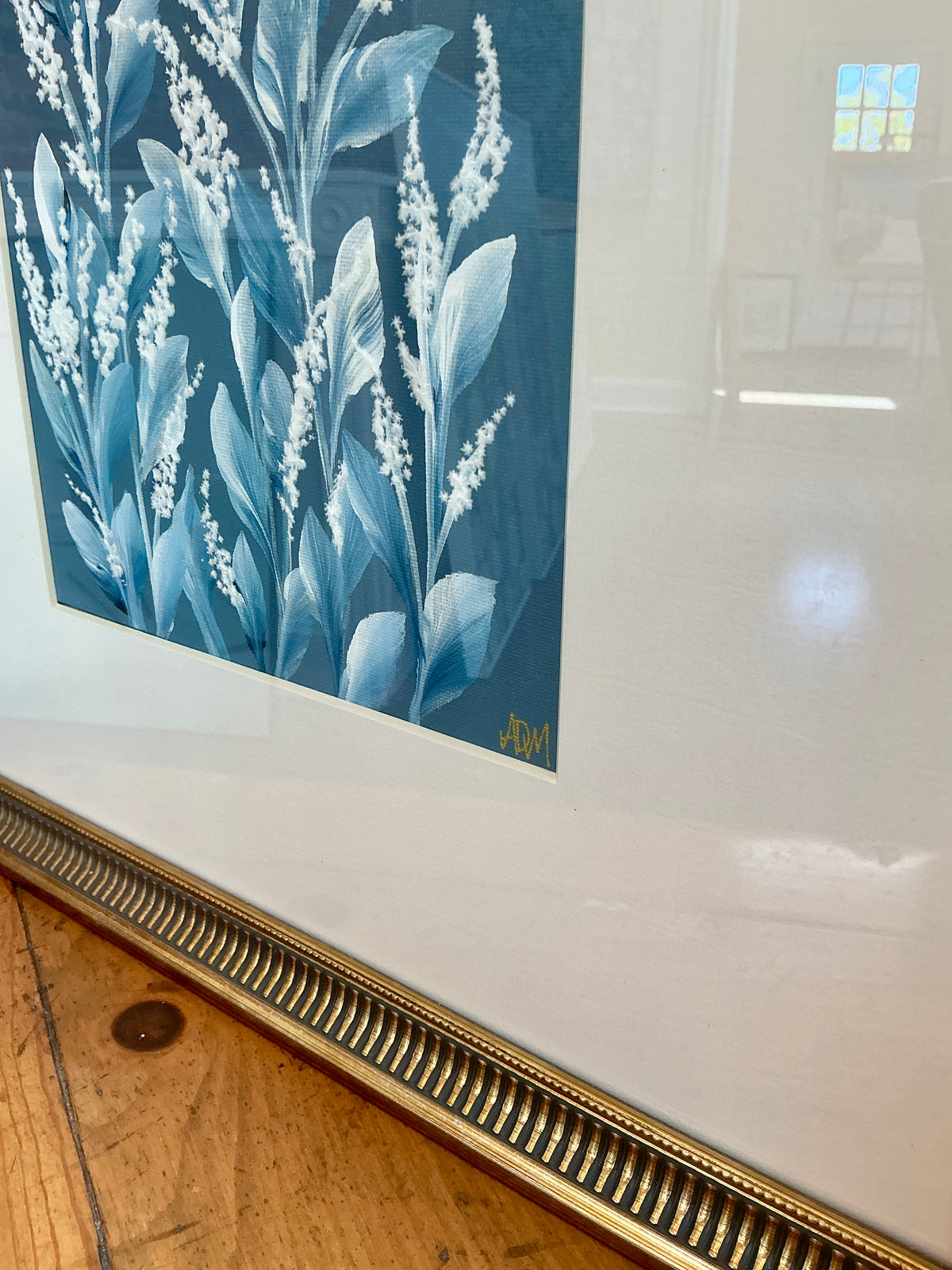 Alison Diamond McElroy Hadley In Indigo I Abstract Floral Painting in Gold Frame