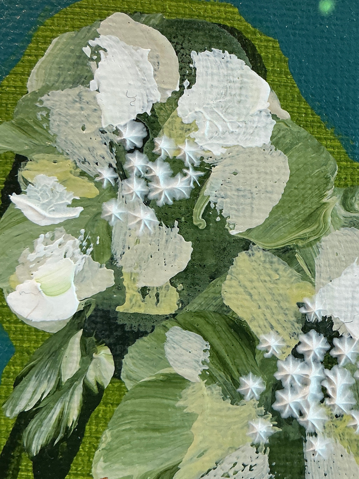 Alison Diamond McElroy The Green Hour Abstract Floral Painting in Gold Bamboo Frame
