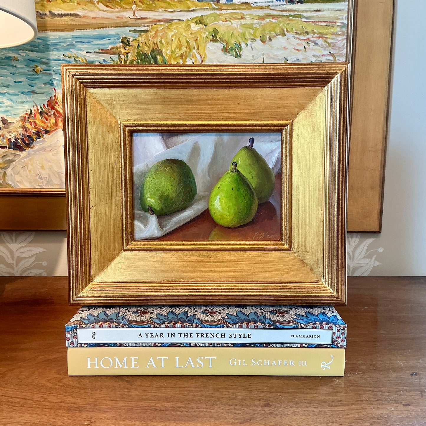 Youqing Wang Pear Trio Still Life Oil Painting in Gold Frame