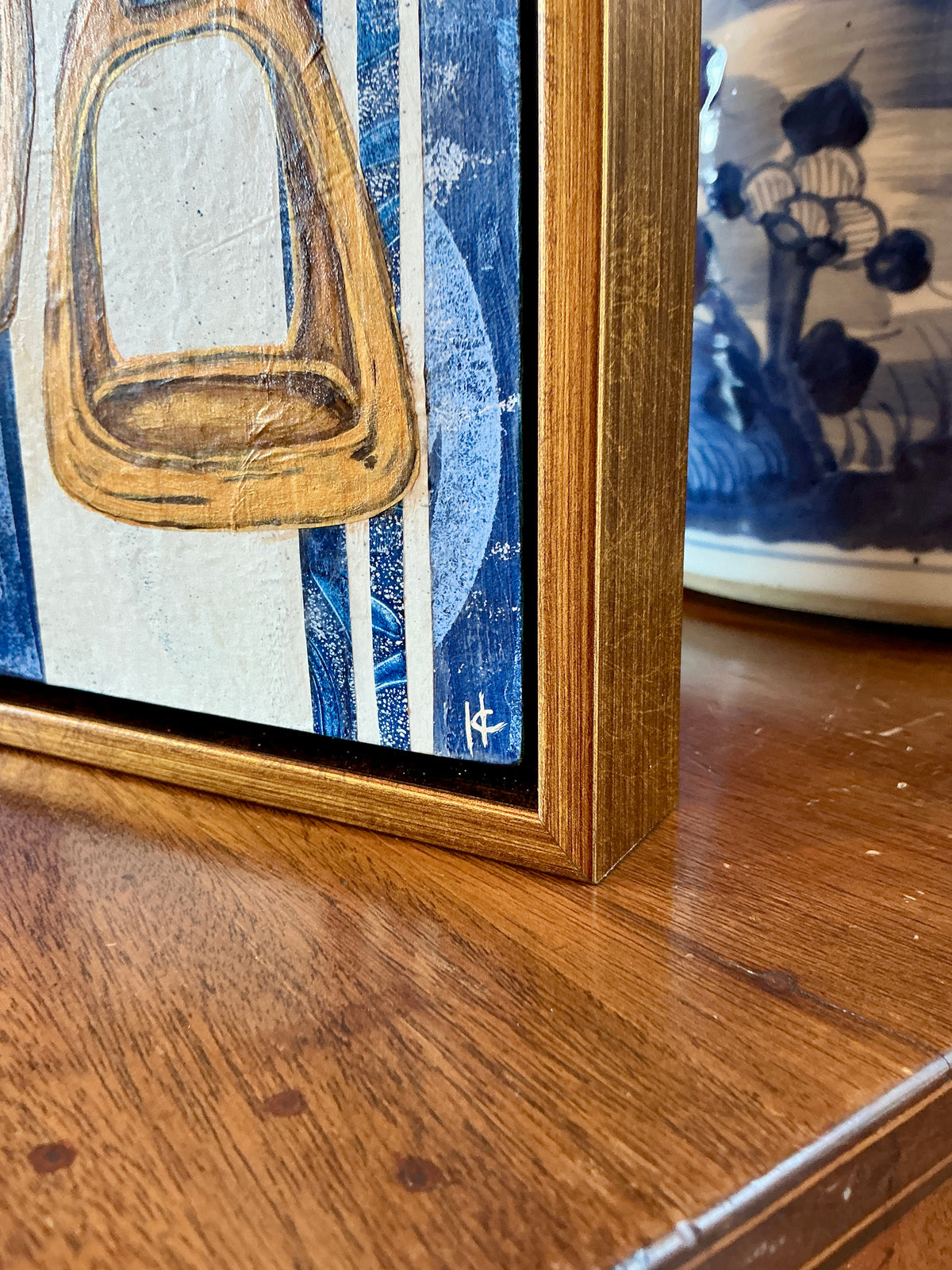 Heather Carey Stable Heirloom Horse Stirrups Still Life Mixed Media in Gold Frame