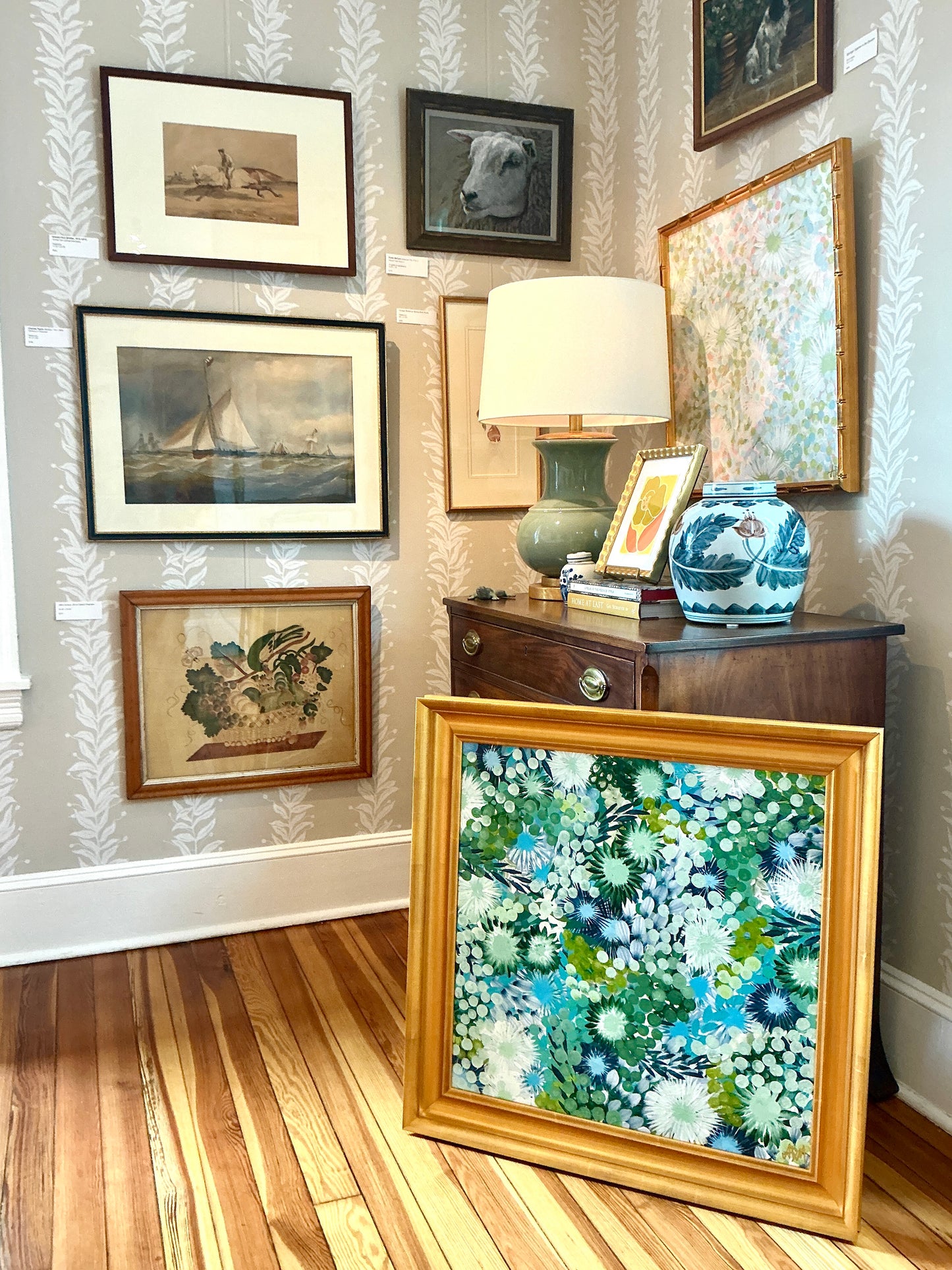 Alison Diamond McElroy Spring Fling Abstract Floral Painting in Gold Frame