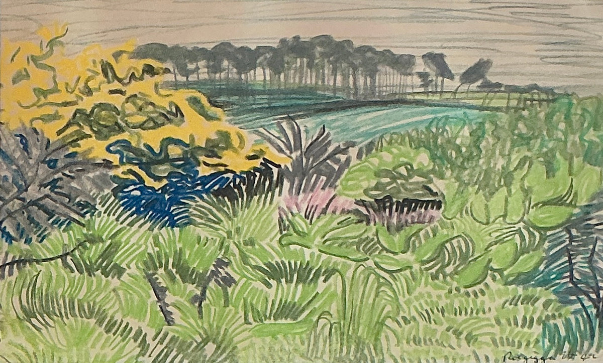 Vintage Landscape Oil Pastel Painting In Gold Frame