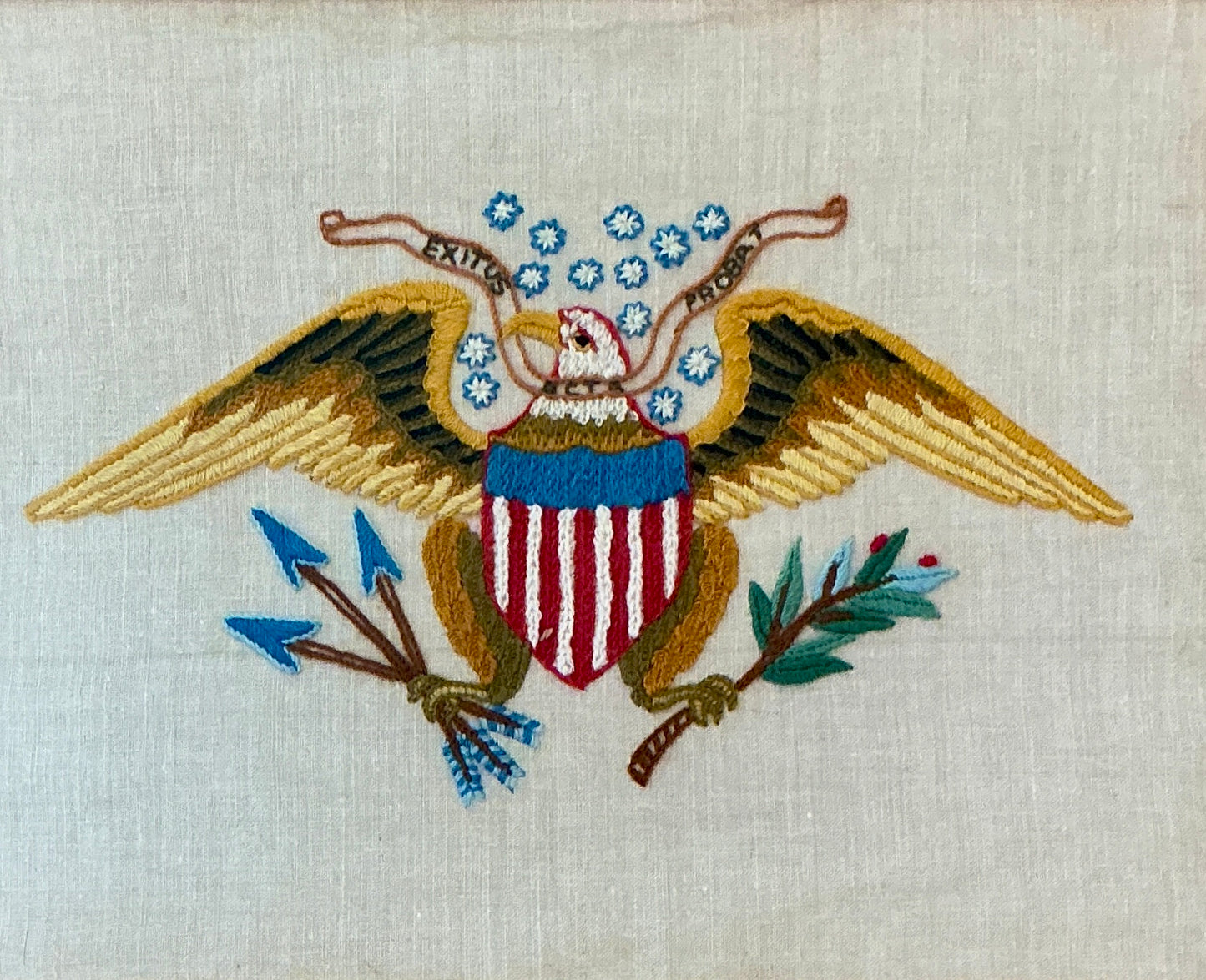 Vintage Bald Eagle Americana Embroidery in Wood Frame with Gilded Liner