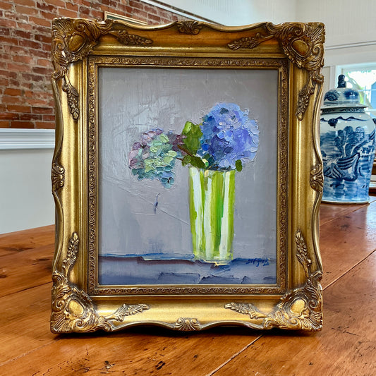 Gretchen McGinnis The Atlantic Ocean's Hydrangeas Still Life Oil Painting in Gold Frame