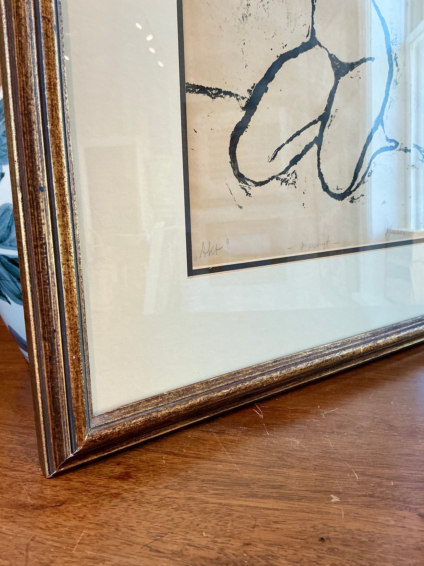 Wanda Telakowska Nude Female Woodcut Portrait in Gold Frame