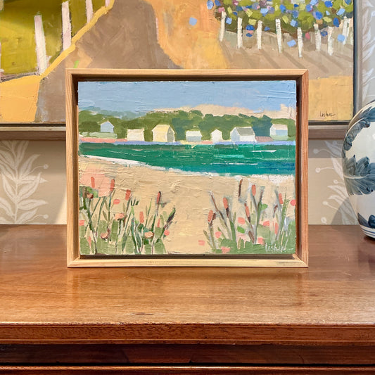Carol Lesher After Noon Coastal Landscape Oil Painting in Natural Wood Frame