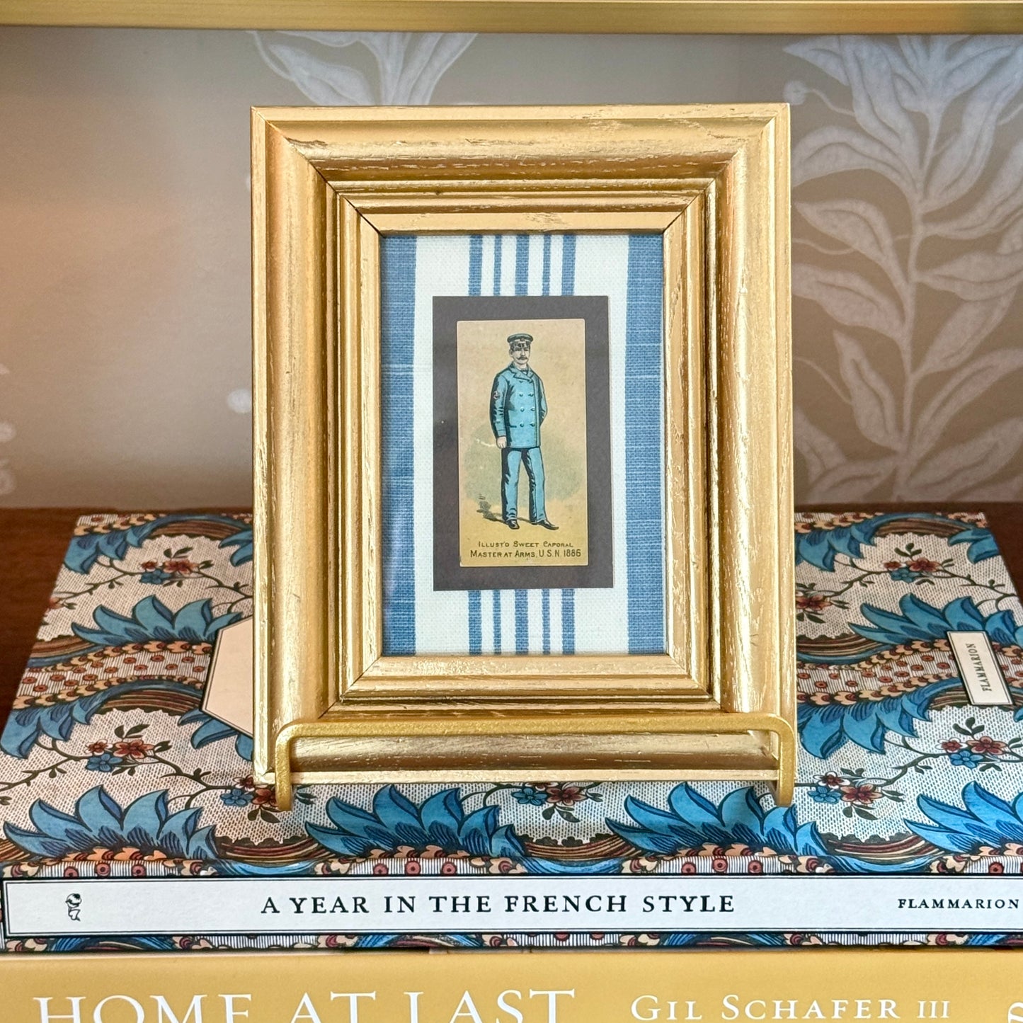 1886 Master of Arms United States Navy Trading Card on Blue White Stripes in Gold Frame