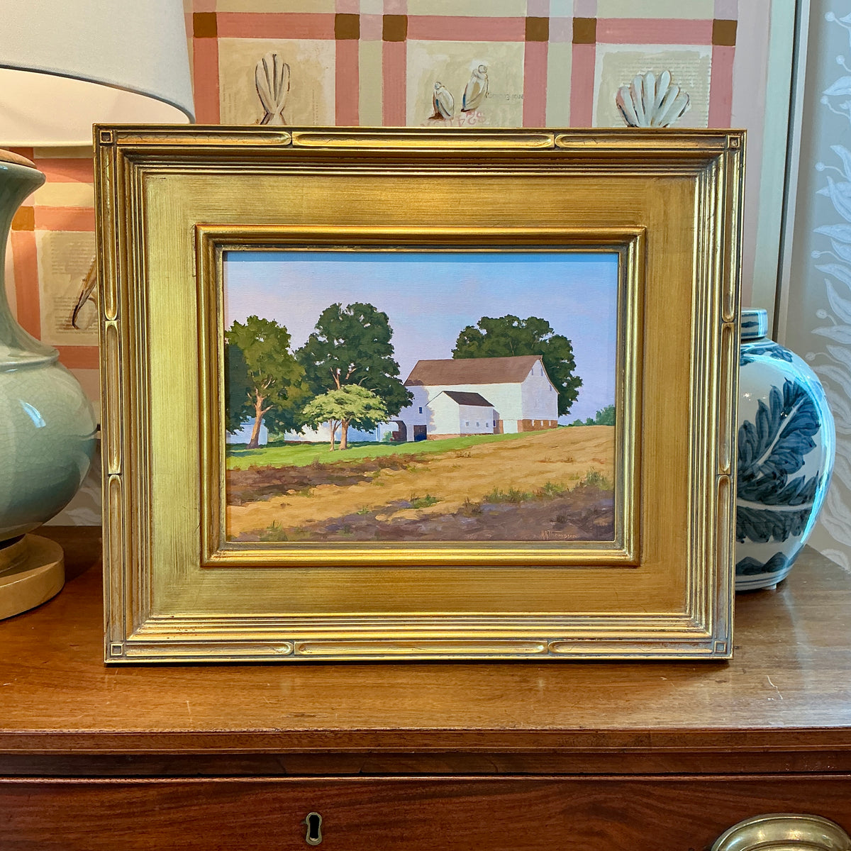 Anthony R. Thompson Early Shadows Landscape Oil Painting in Gold Frame
