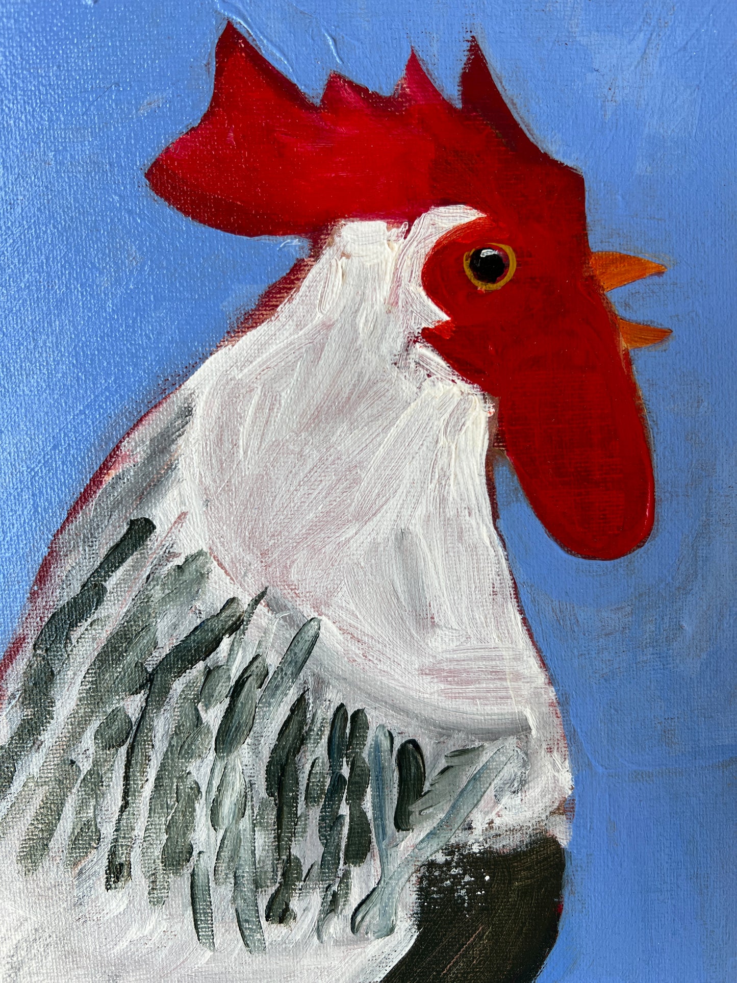 Contemporary Rooster Folk Art Portrait Painting in Carved Gold Frame