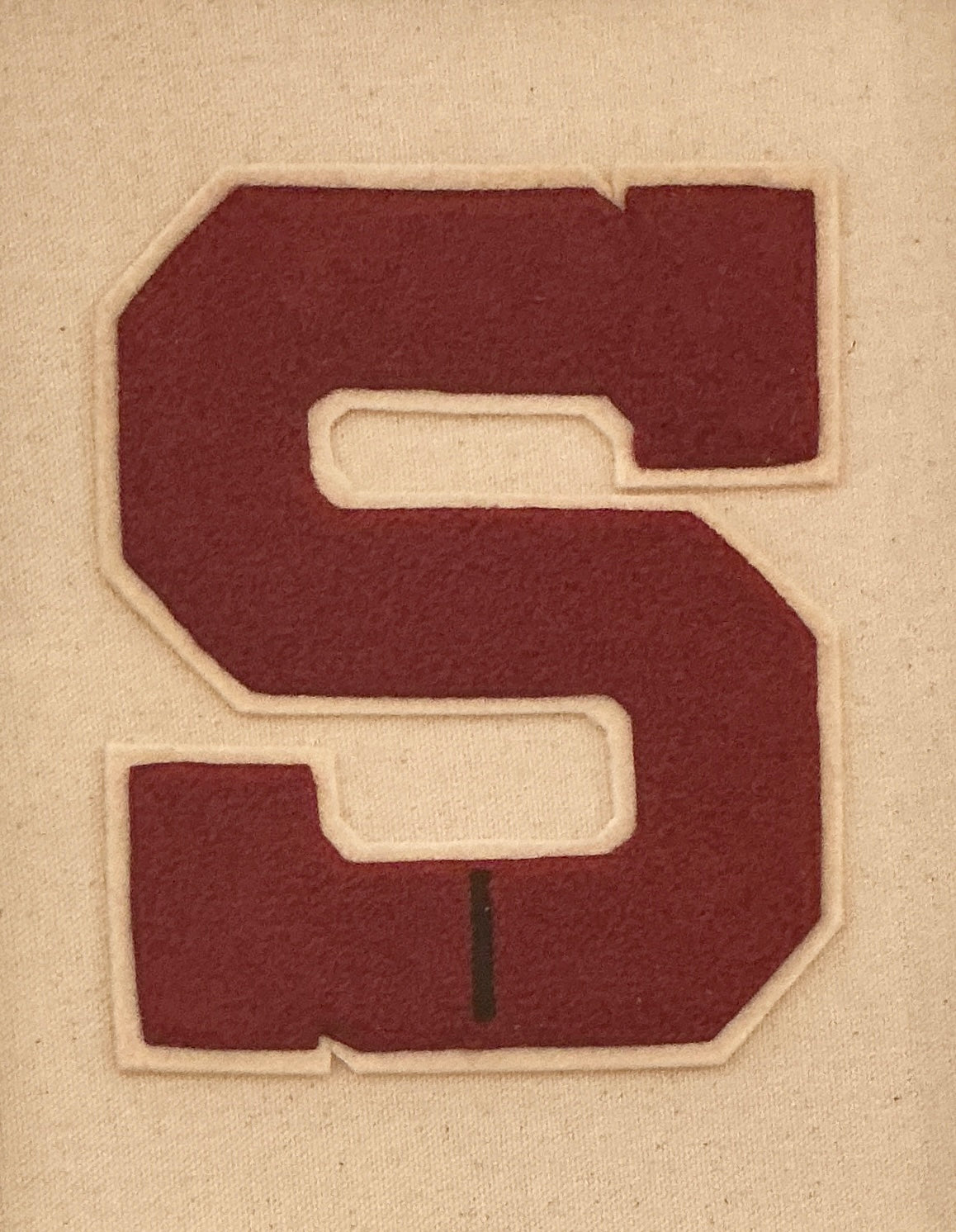 Vintage Varsity Letter Initial "S" on Ivory Duck Cloth in Gold Frame