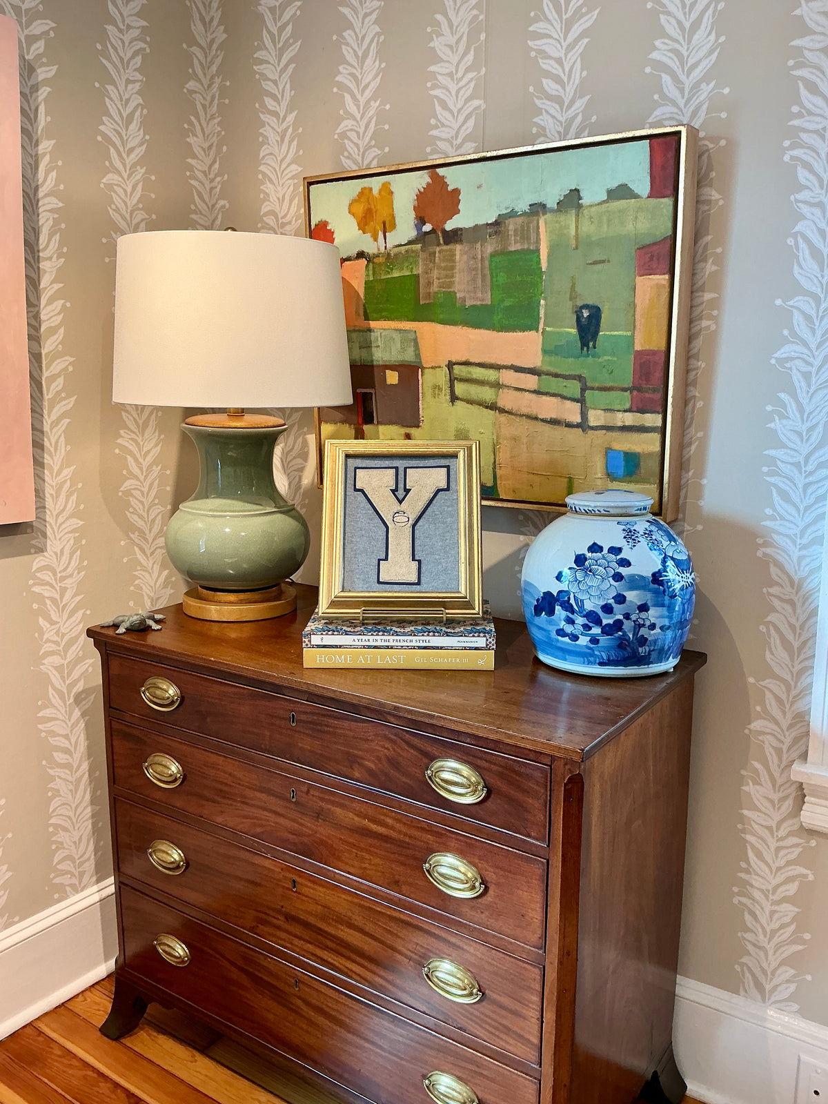 Vintage Varsity Basketball Letter Initial "Y" on Light Blue in Gold Frame