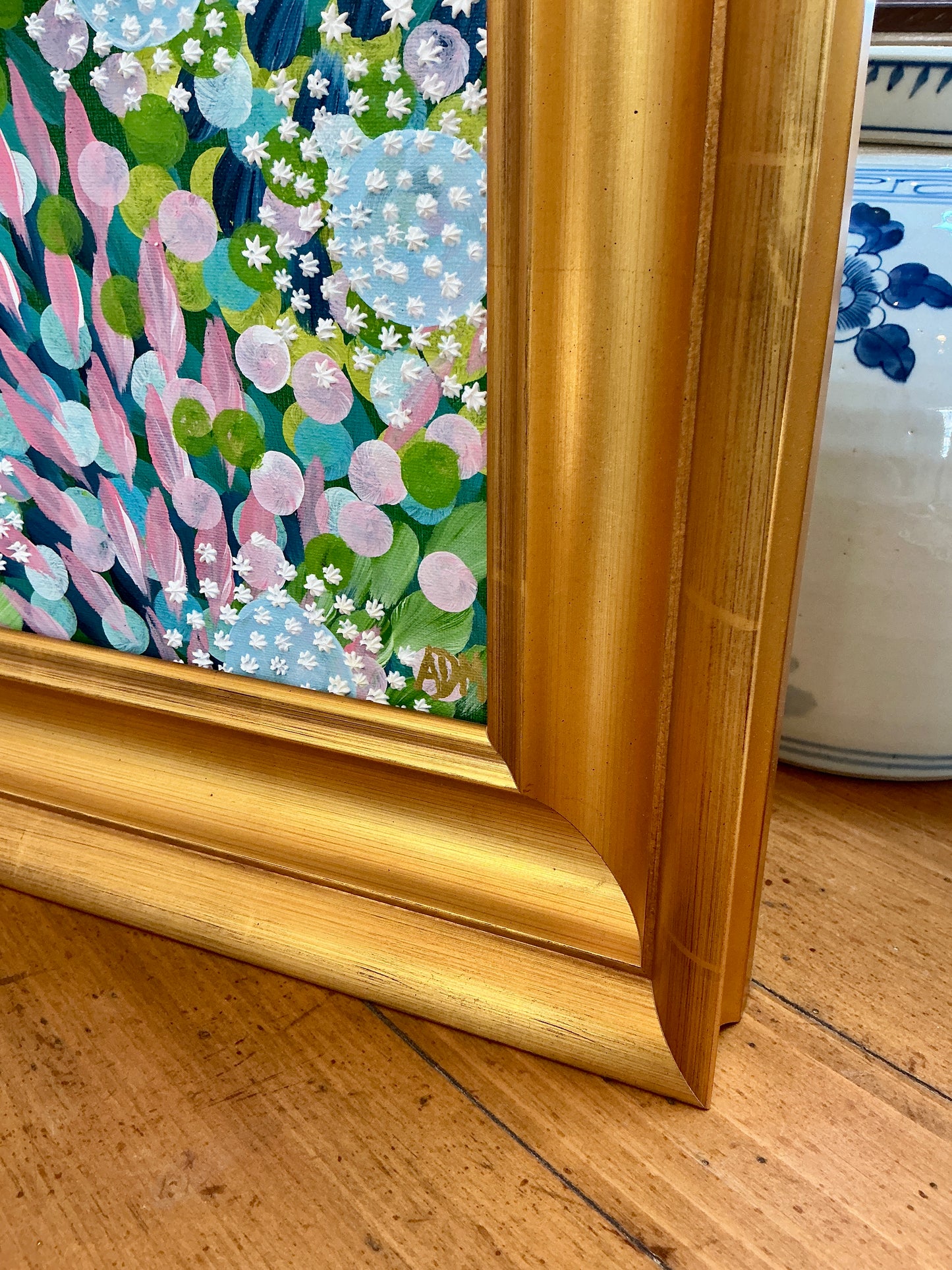 Alison Diamond McElroy June In Bloom II Abstract Floral Painting in Gold Frame