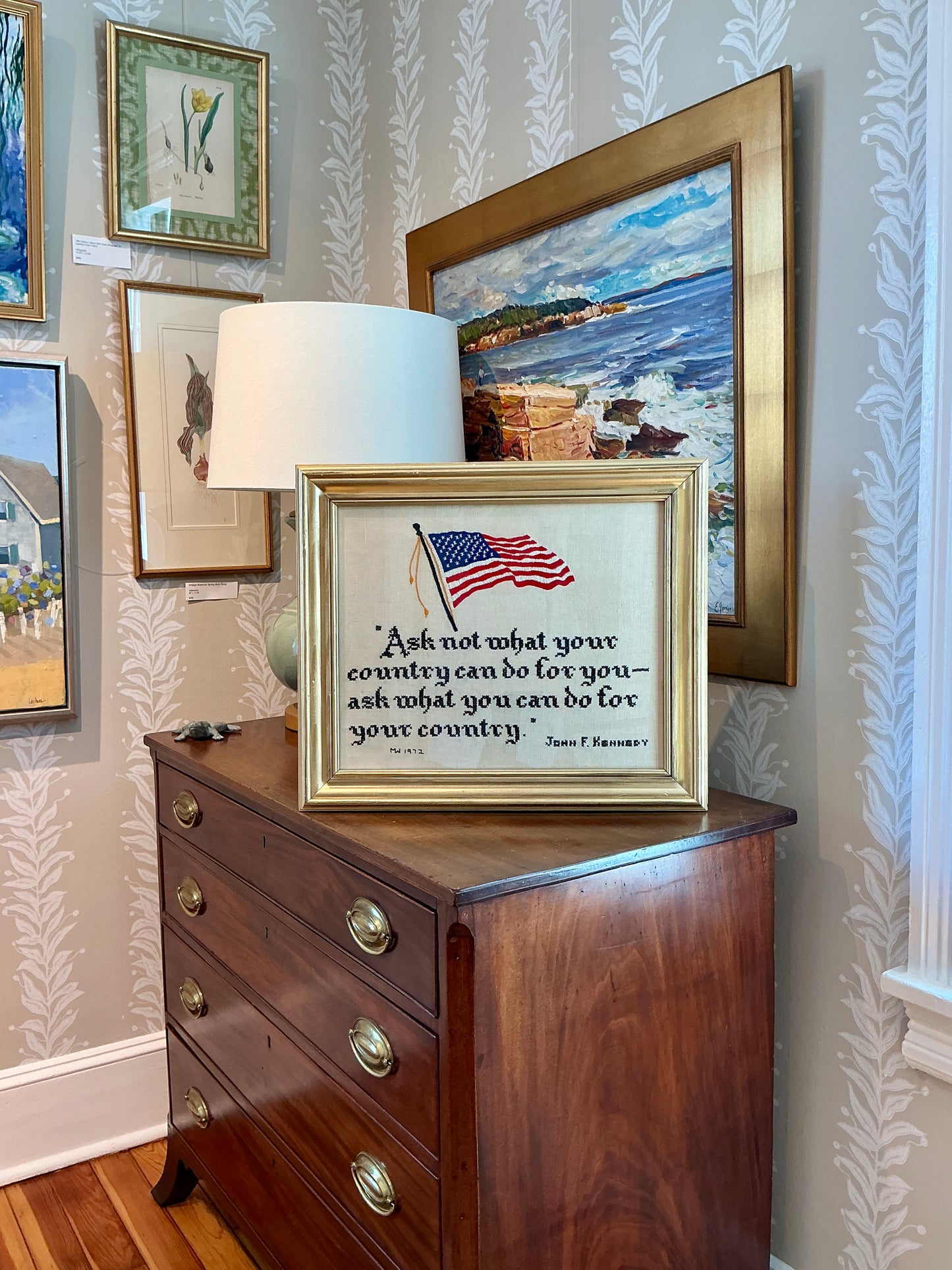 Vintage John F. Kennedy Quote Needlepoint in Gold Frame