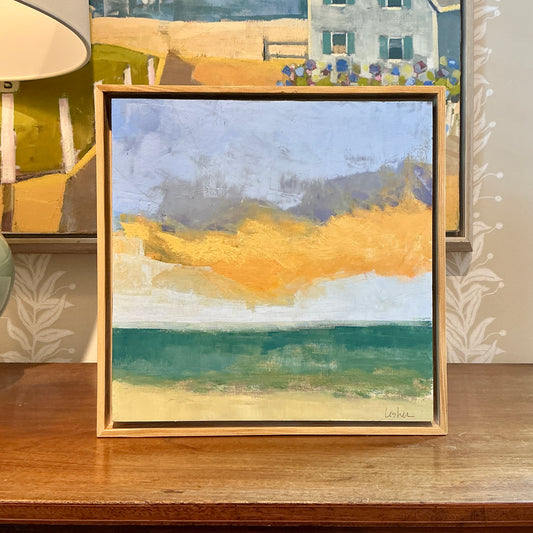 Carol Lesher Golden Hour Coastal Landscape Oil Painting in Natural Wood Frame
