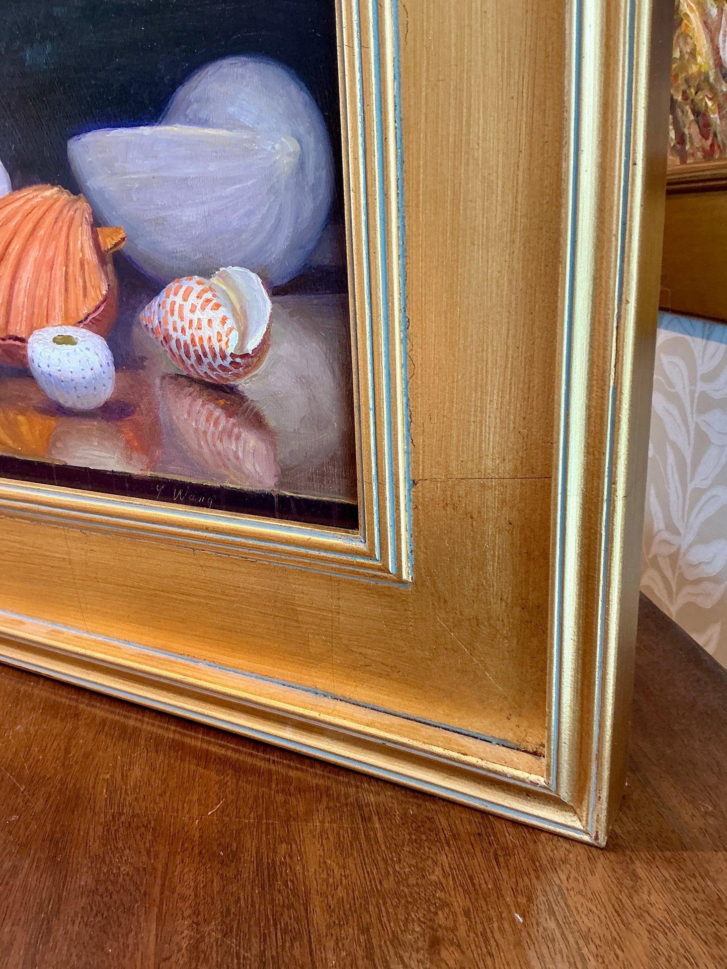 Youqing Wang Seashells On Table Still Life Oil Painting in Gold Frame