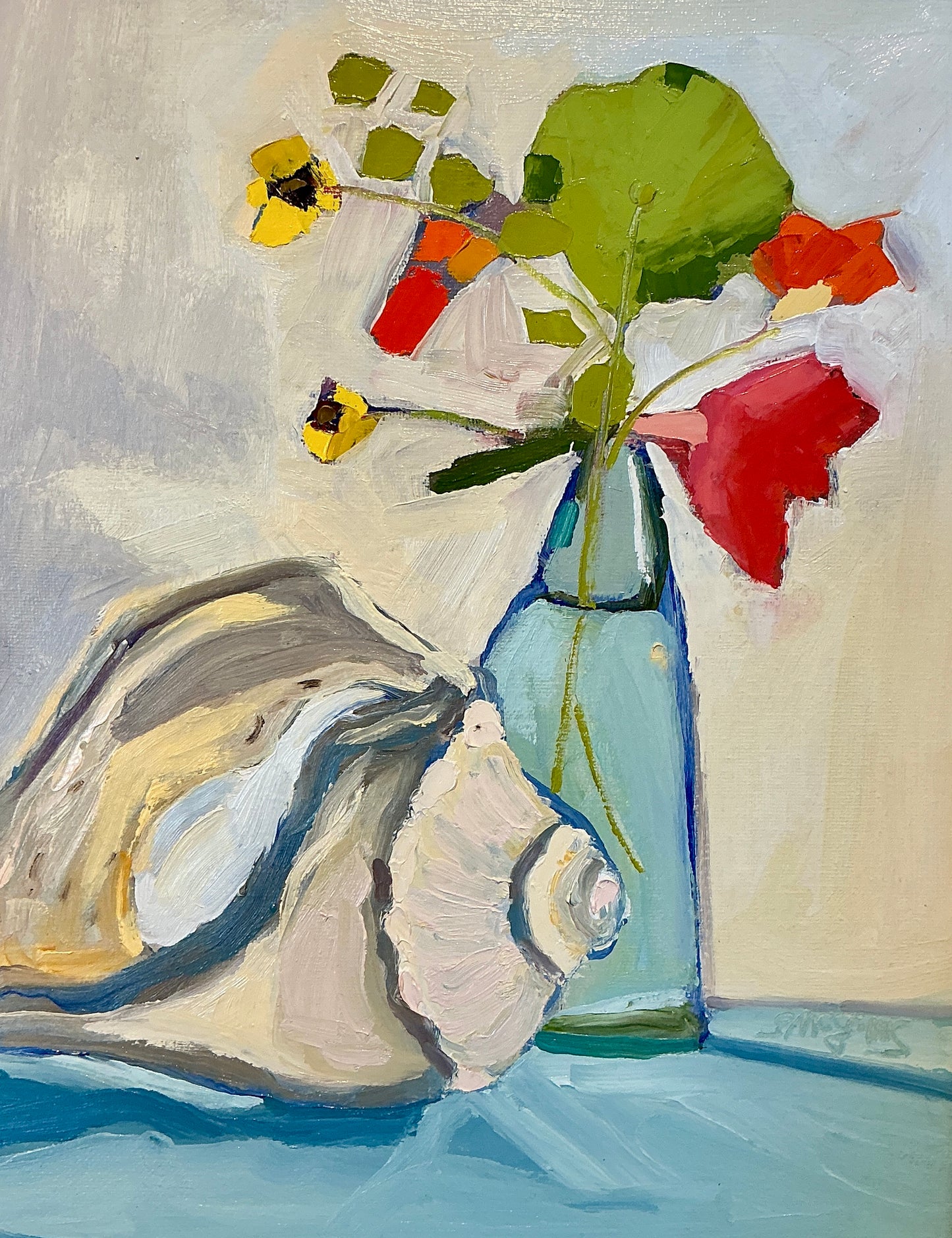 Gretchen McGinnis Still Summer Still Life Oil Painting in Gold Frame