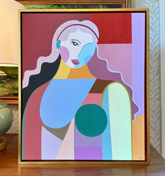 Rebecca Adler Rafaela Female Expressive Portrait Painting in Gold Floater Frame