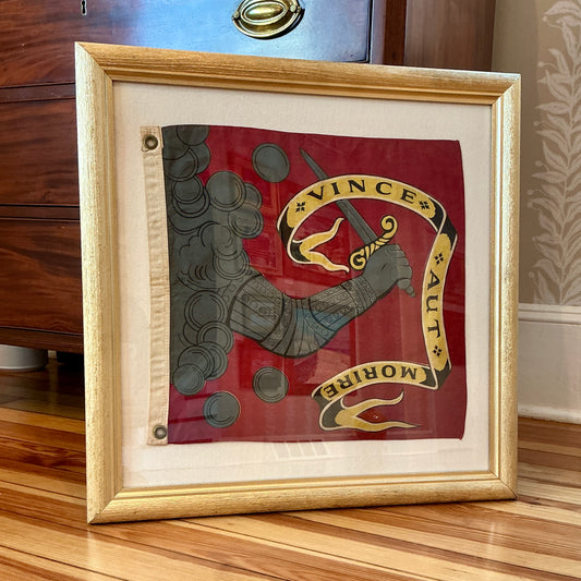 Vintage American Revolution "Conquer or Die" Bedford Flag on Ivory Duck Cloth in Gold Frame