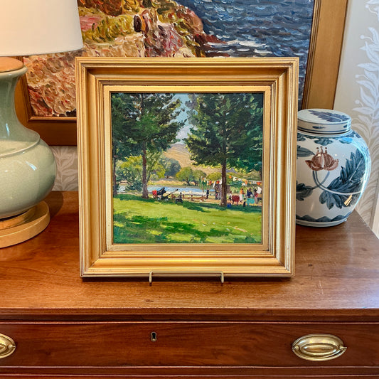 Youqing Wang Party in the Park Landscape Oil Painting in Gold Frame