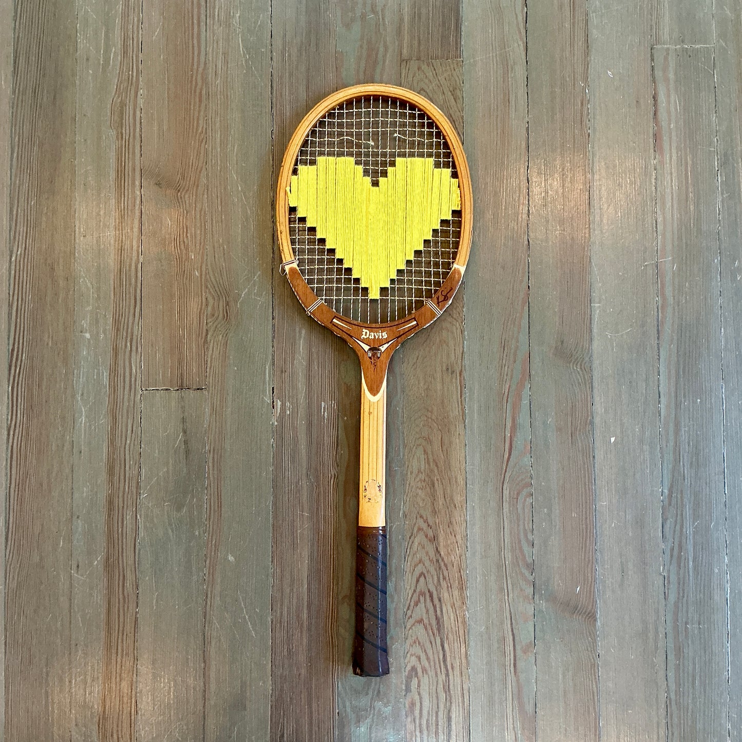 Vintage Embroidered Yellow Heart Tennis Racket