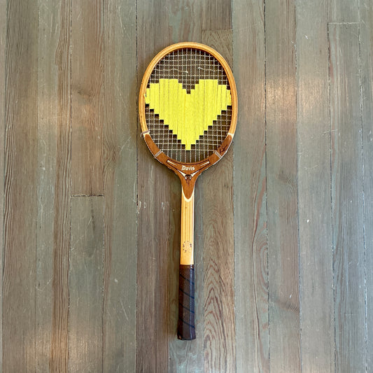 Vintage Embroidered Yellow Heart Tennis Racket