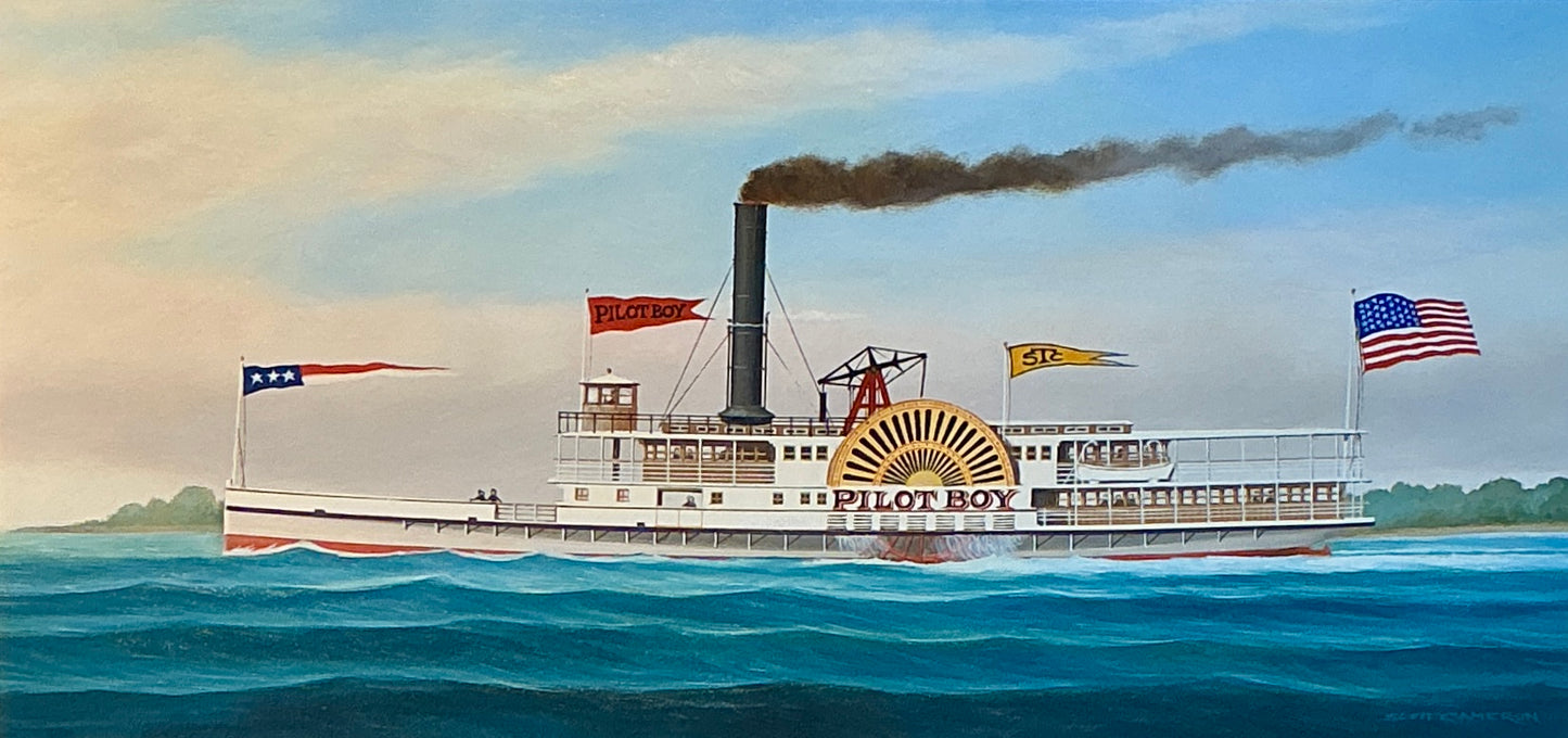 Scott Cameron Steamboat Pilot Boy Oil Painting in Gold Frame