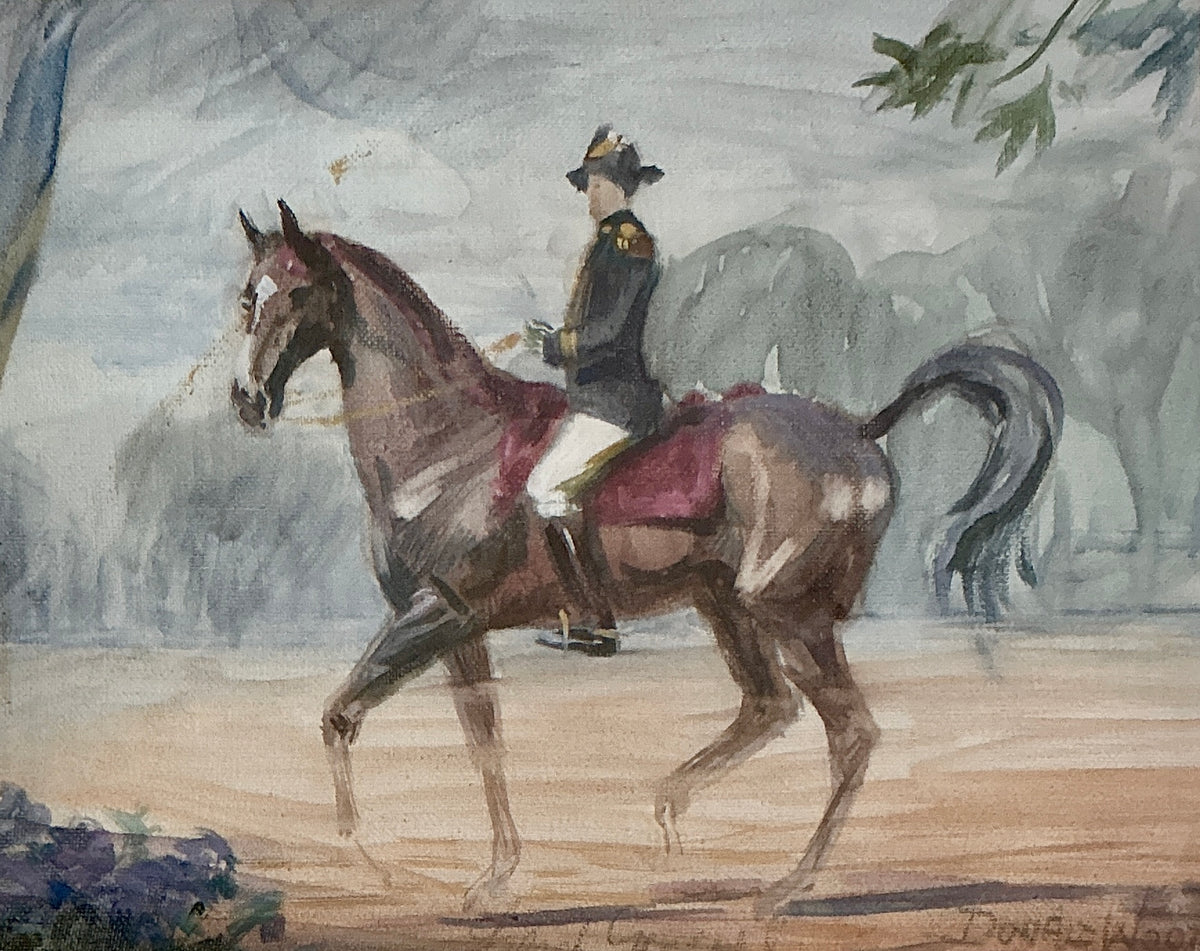 Donald Wood Early 20th Century French General On Horseback Portrait Oil Painting in Gold Frame