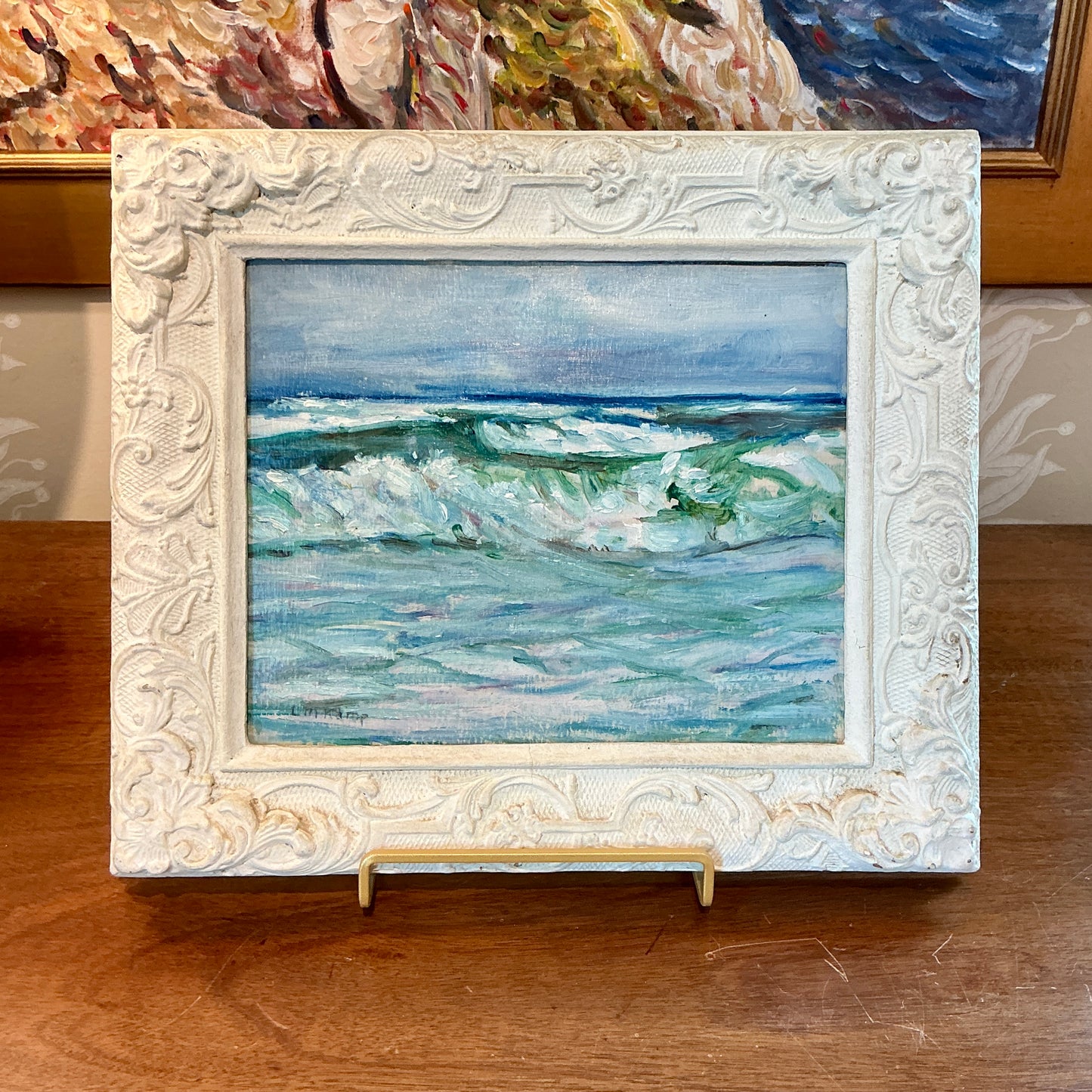 Louise Mary Wahl Kamp Seascape Oil Painting in Ornate White Frame