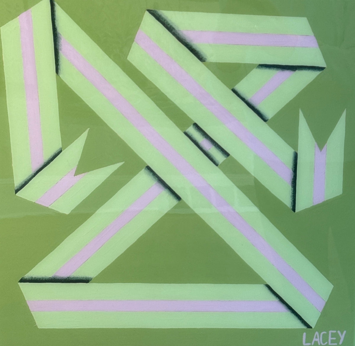 Lacey Craig Hooper Kiwi Ribbon Series Painting in Gold Floater Frame