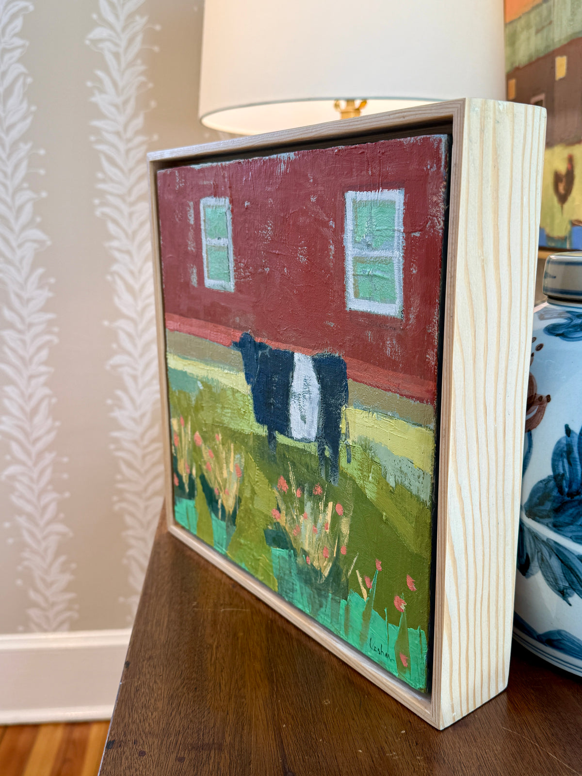 Carol Lesher Oreo Landscape Oil Painting in Natural Wood Floater Frame
