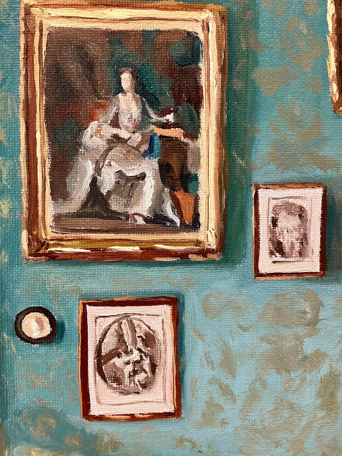 Stephanie Doucet Salon Bleu Au Soleil, Aix-en-Provence French Interior Oil Painting in Gold Frame