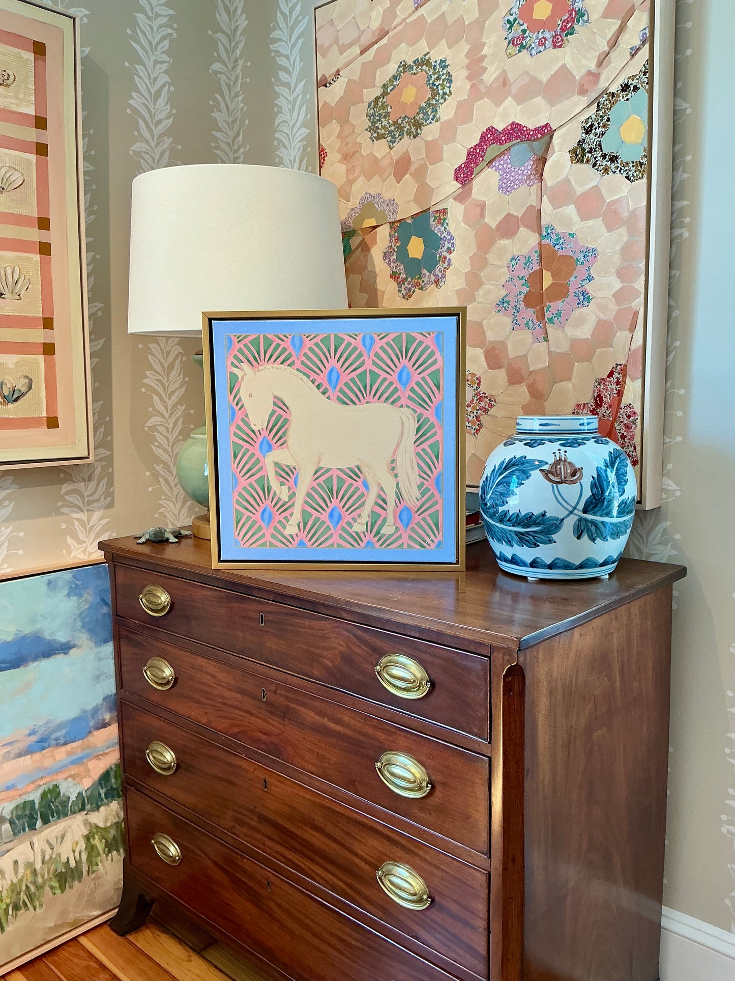 Heather Carey Sunday Best Horse Portrait Painting in Gold Floater Frame