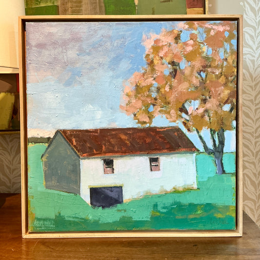 Carol Lesher Morning Landscape Oil Painting in Natural Wood Floater Frame