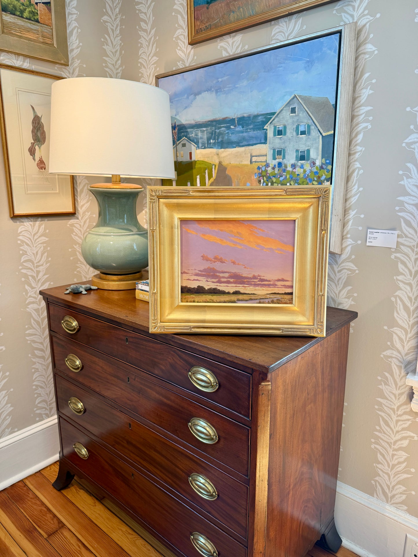 Anthony R. Thompson Salt Marsh Evening Landscape Oil Painting in Gold Frame
