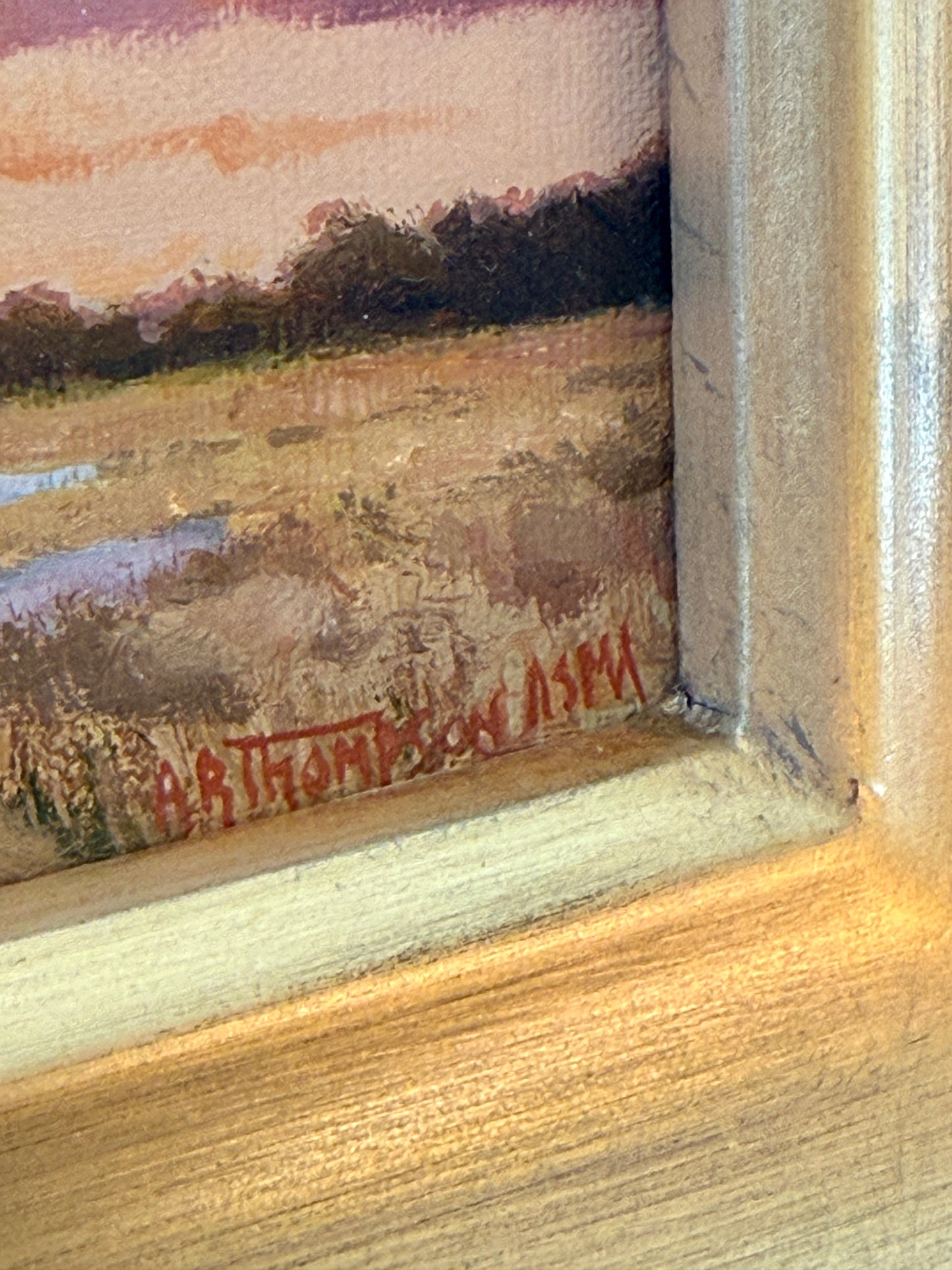 Anthony R. Thompson Salt Marsh Evening Landscape Oil Painting in Gold Frame