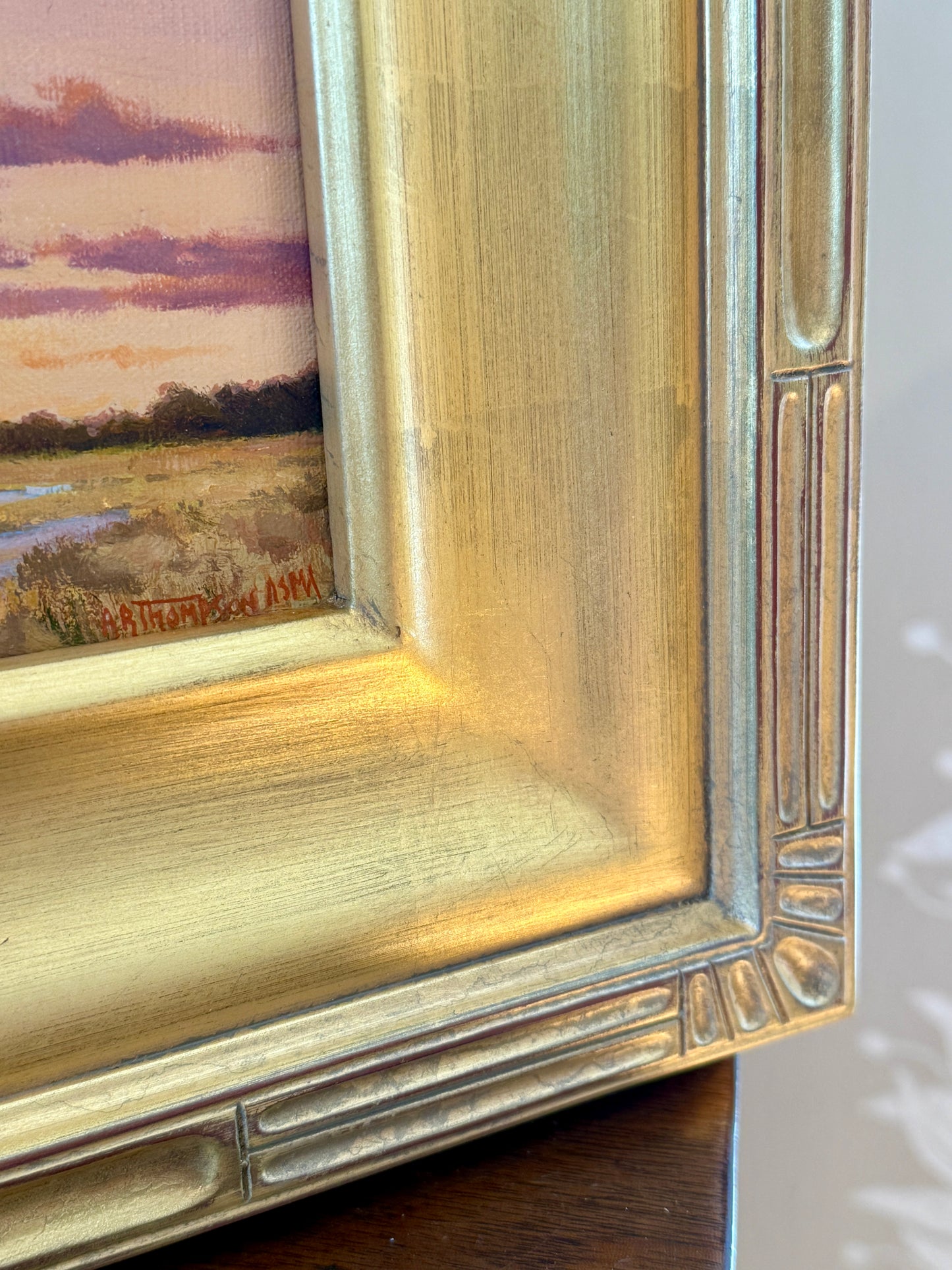 Anthony R. Thompson Salt Marsh Evening Landscape Oil Painting in Gold Frame