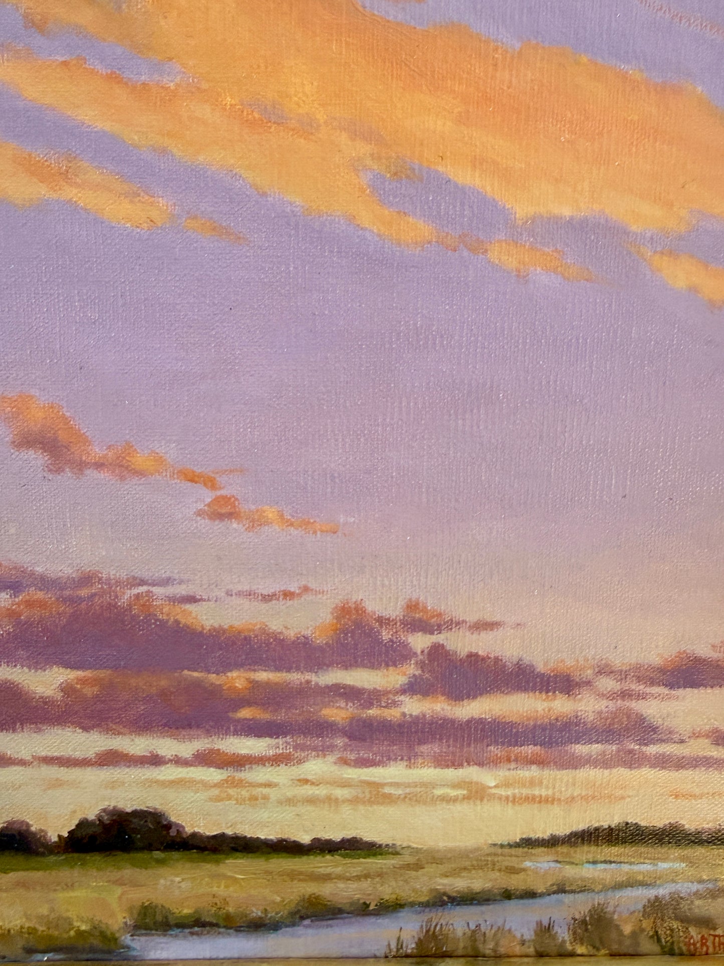 Anthony R. Thompson Salt Marsh Evening Landscape Oil Painting in Gold Frame