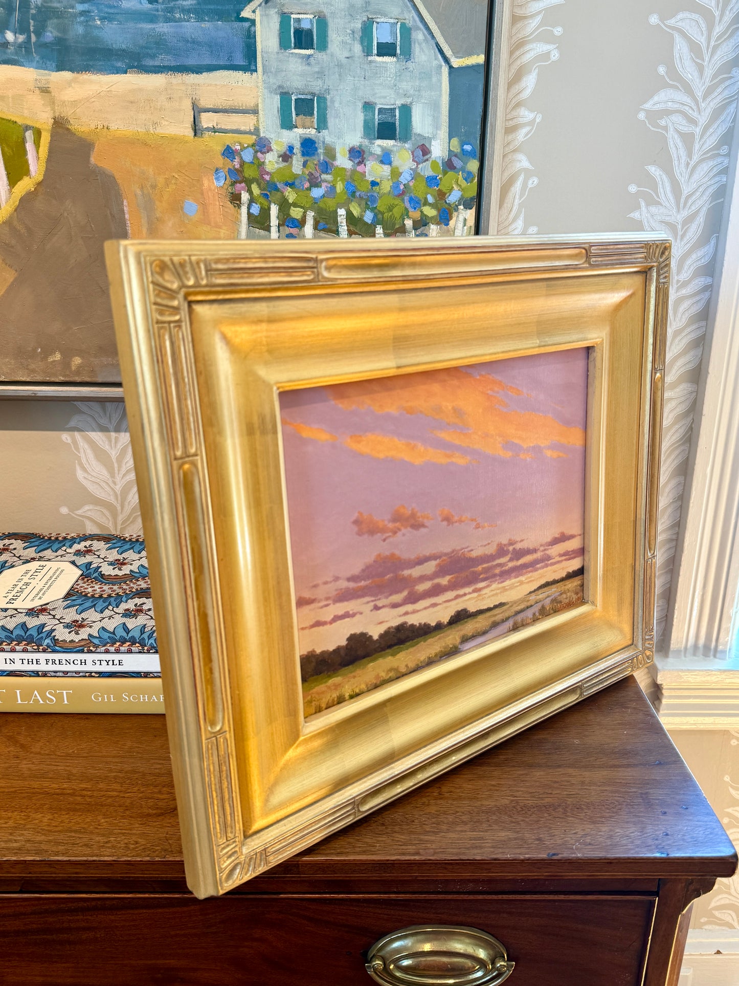Anthony R. Thompson Salt Marsh Evening Landscape Oil Painting in Gold Frame