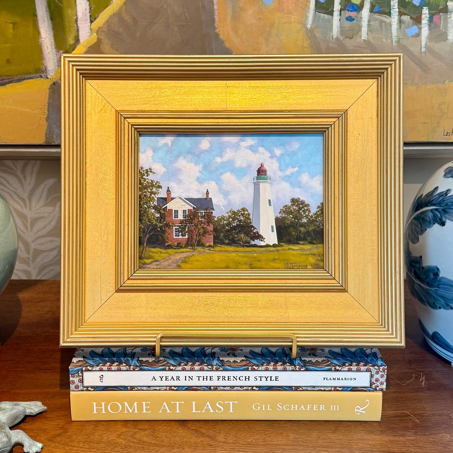 Anthony R. Thompson Old Point Comfort Oil Landscape Painting in Gold Frame