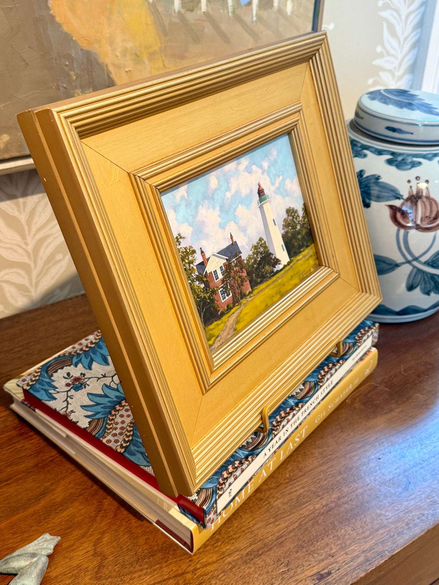 Anthony R. Thompson Old Point Comfort Oil Landscape Painting in Gold Frame