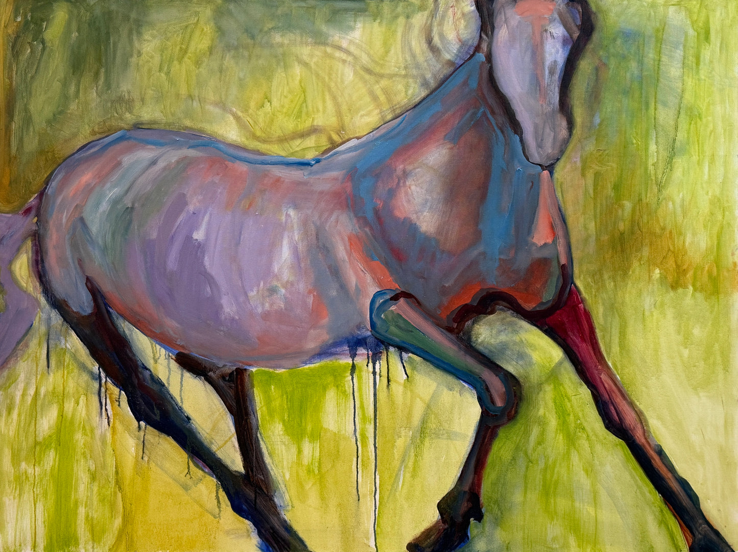 Gretchen McGinnis Gallop Horse Portrait Oil Painting in White Floater Frame