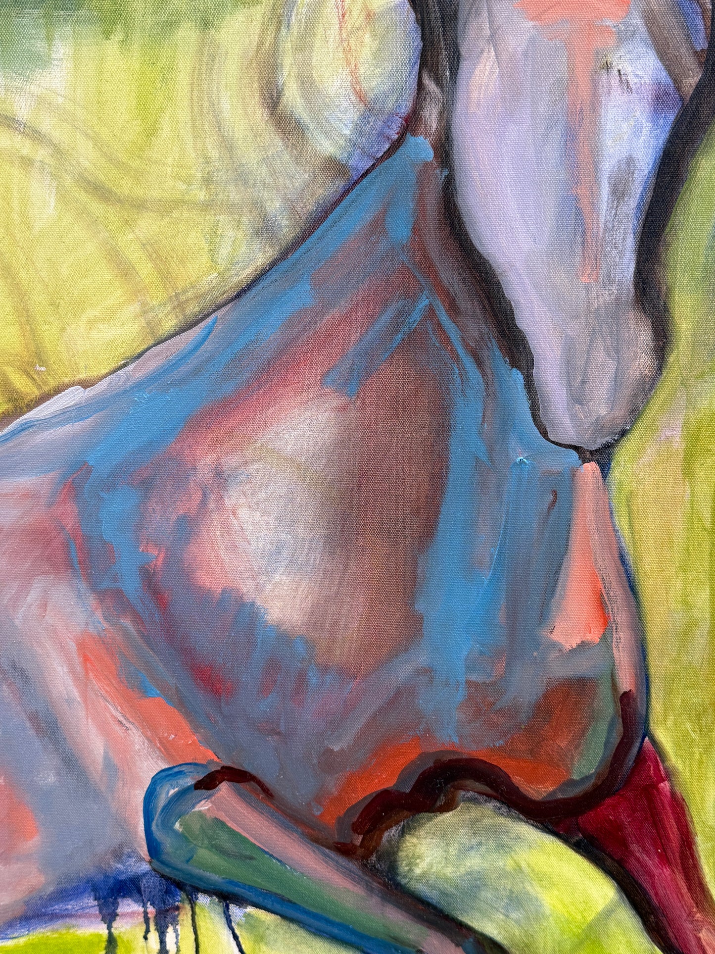 Gretchen McGinnis Gallop Horse Portrait Oil Painting in White Floater Frame